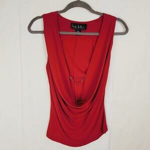 Nicole Miller Collection silk red plunge draped neck top Size small Y2k Club